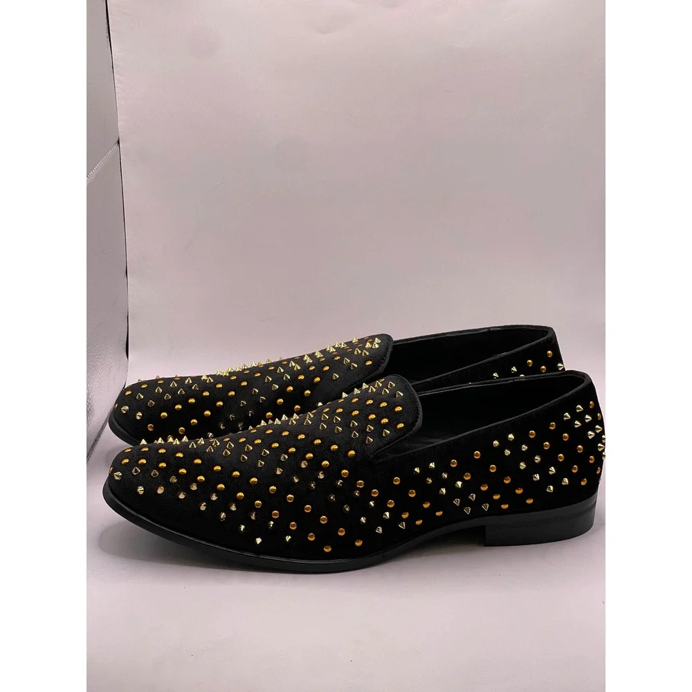Stacy Adams Sabert Mens 11 M Black Velvet Gold Spiked Studded Loafers